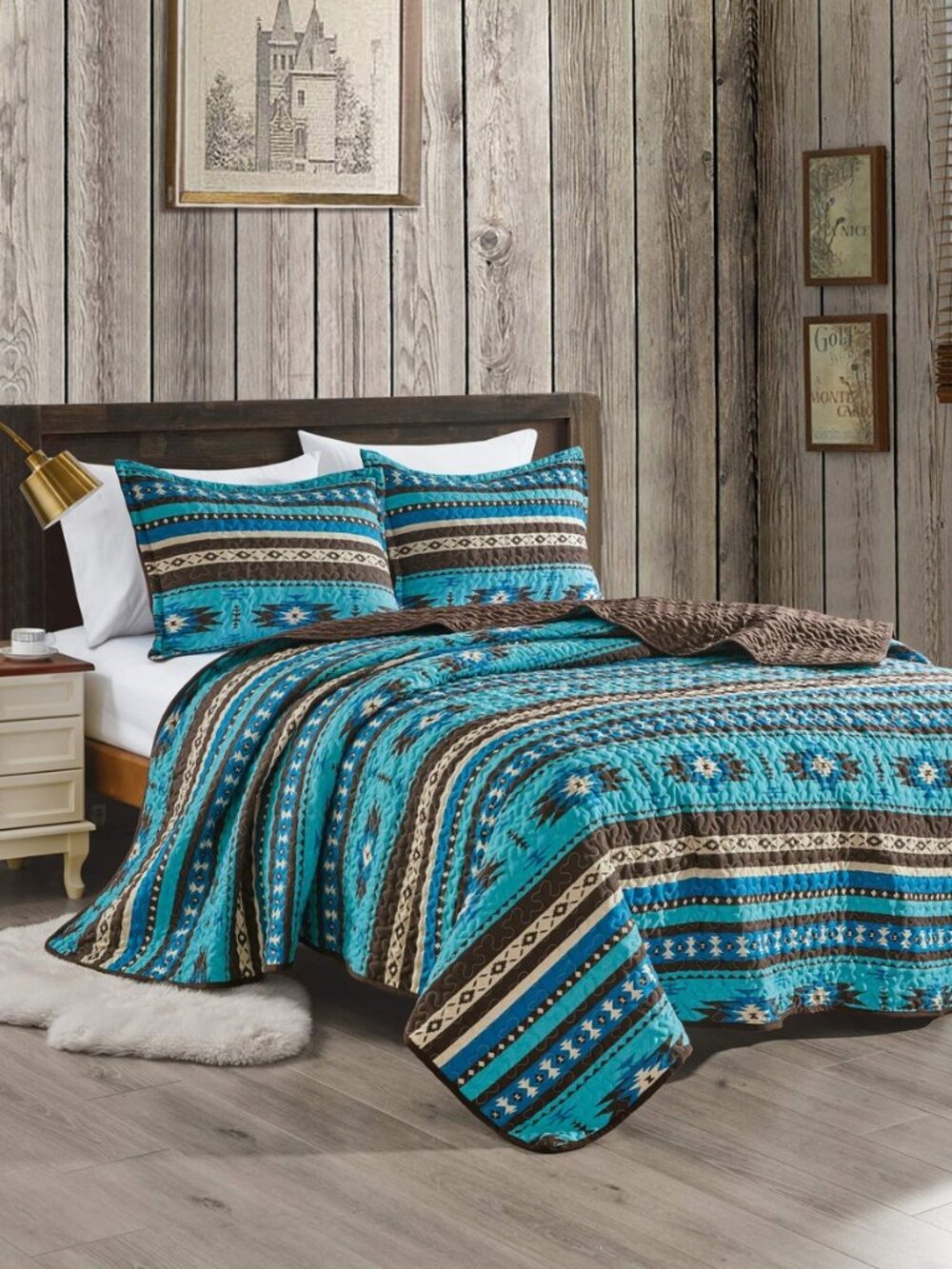 3-Piece Cal King Quilt Set | Southwestern Tribal Navajo Pattern California King